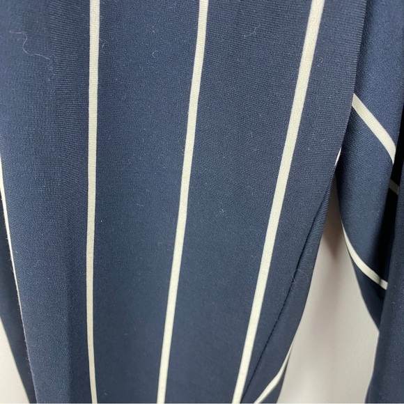 Zara TRF Striped Straight Leg Crop Trousers Drawstring Waist Medium Navy - Picture 10 of 12